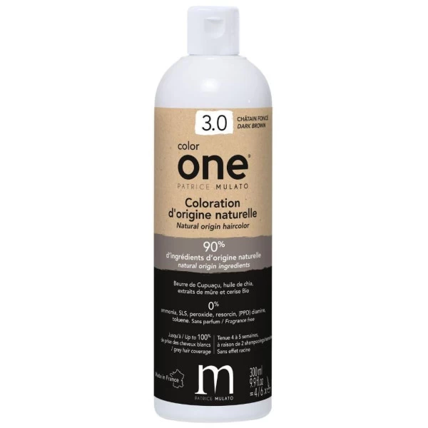 Coloration Color One 3.0 Châtain Foncé Patrice Mulato 300ML 1 Coloration Color One 3.0 Châtain Foncé Patrice Mulato 300ML