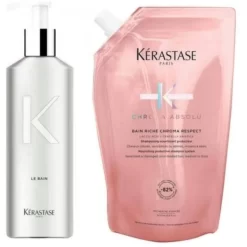 Pack Bouteille Et Recharge Bain Riche Cheveux Normaux à épais Chroma Absolu Kérastase 500ML