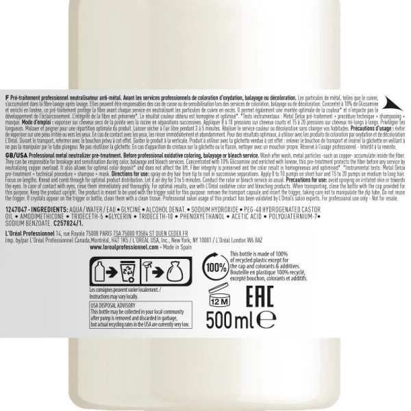 Spray Pré-traitement Metal Detox L'Oréal Professionnel 500ML 7 Spray Pré-traitement Metal Detox L'Oréal Professionnel 500ML – Image 7